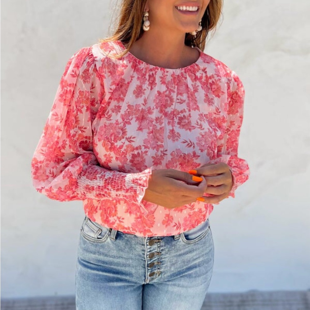 Pink floral blouse bodysuit